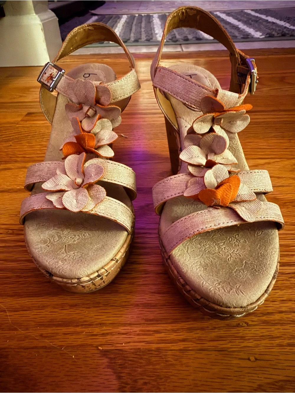 boc Beige and Orange Floral Wedge Sandals